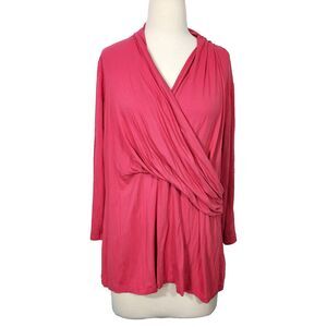Liz Claiborne Crossover Faux Wrap Shirt Top Pink Blouse Women Size Plus 1X NEW